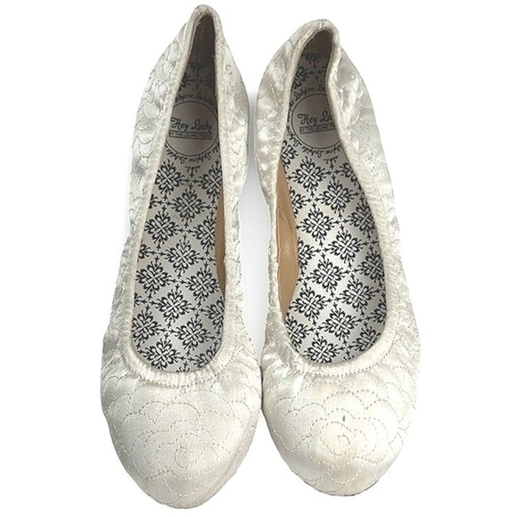 Hey Lady by the Leung Twins Shoes - Hey Lady Smitten Ballet Flats Women's 7 Antique Silver Quilted Leather Bridal